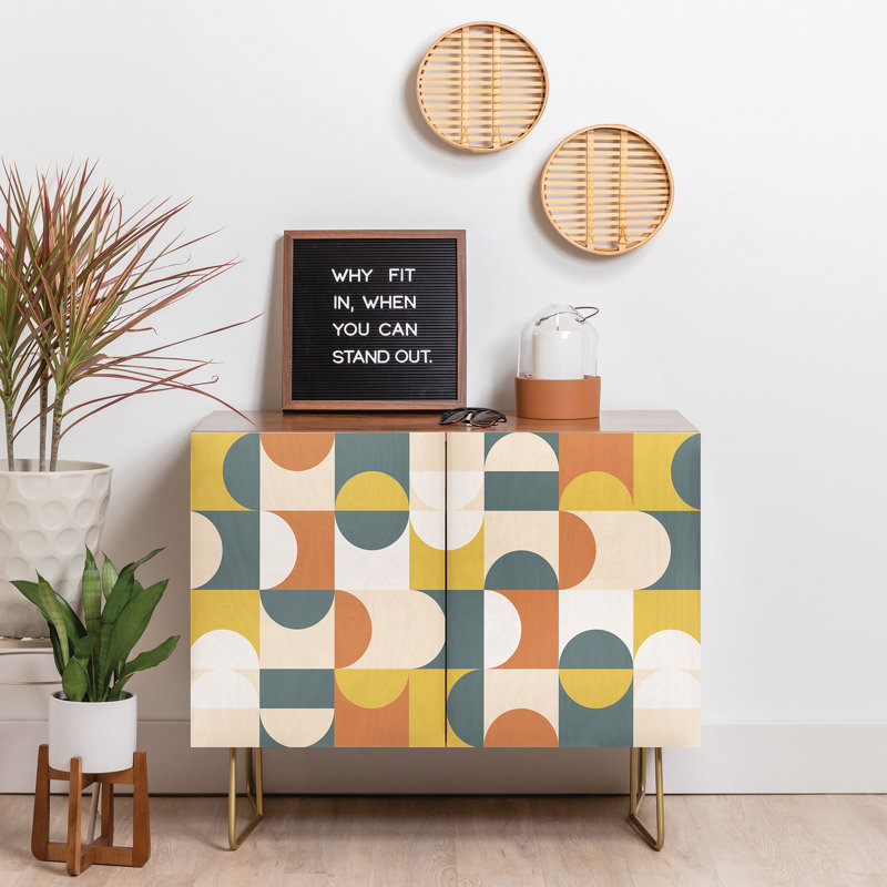 The Old Art Studio Mid Century Modern Geometric 23 2 Door Credenza Cabinet Brown